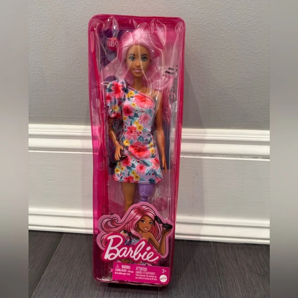 NWT Amputee Barbie Doll with Pink Hair and Floral Dress Girls Toddler Kids